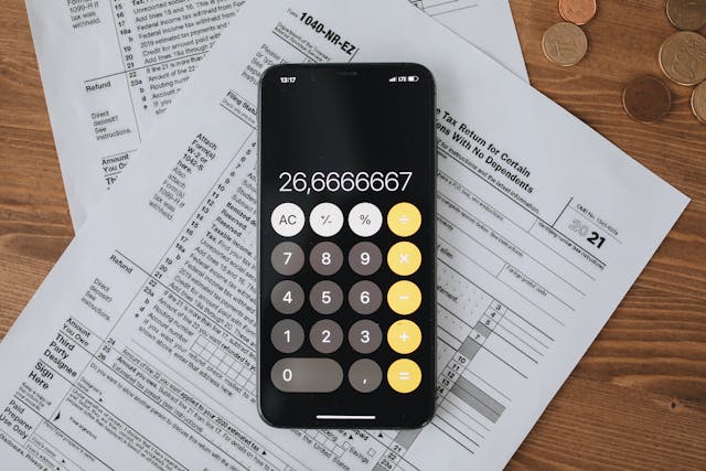 calculator on tax documents